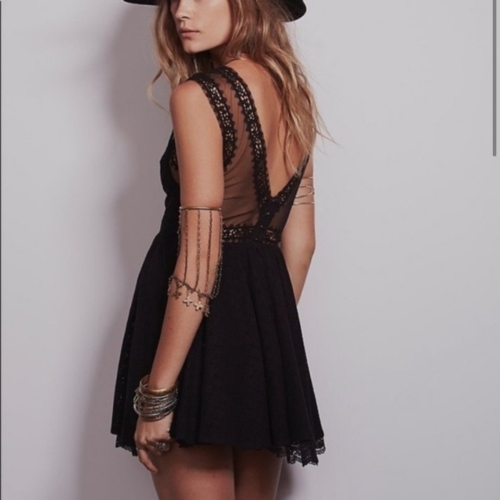 Free People Black Victoria Lace Mini Dress SZ 4 S